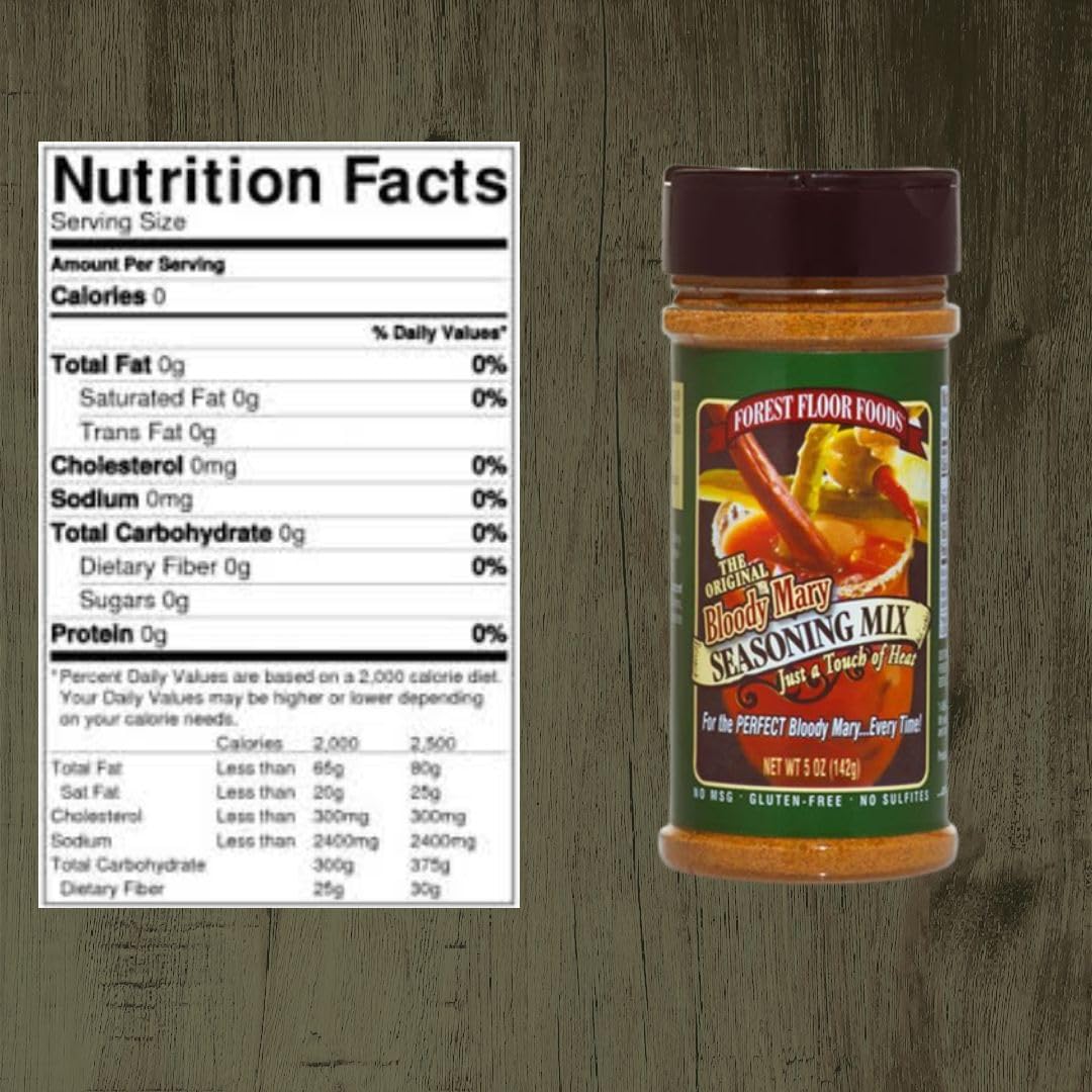 Forest Floor Foods Original Bloody Mary Seasoning Mix, Bloody Mary Seasoning Essentials, Ideal for Cocktails, Relish Trays & Recipes, 5 Ounce