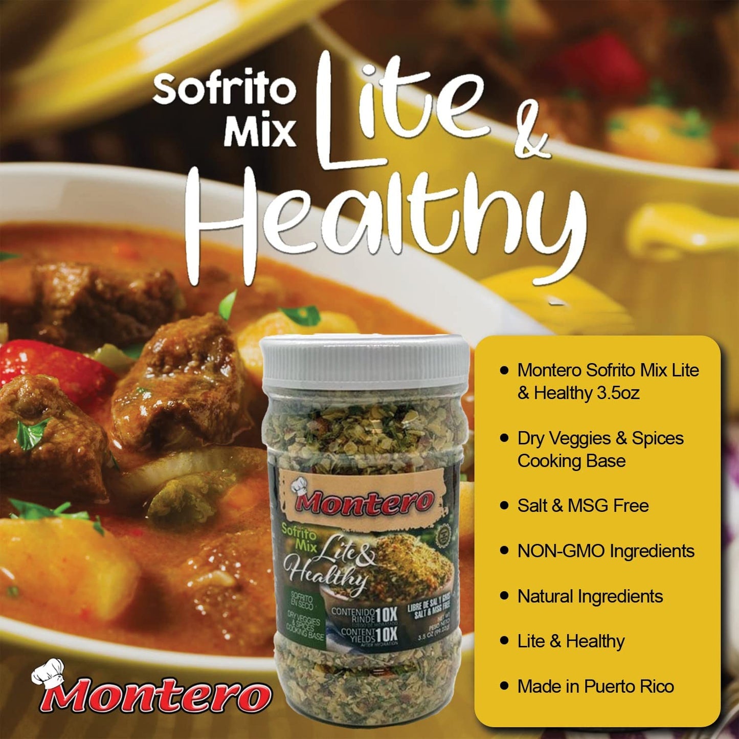 Montero Sofrito Mix 3.5oz (2 Pack) - Dry Veggies & Spices Cooking Base - Salt & MSG Free - Natural Ingredients - Lite & Healthy