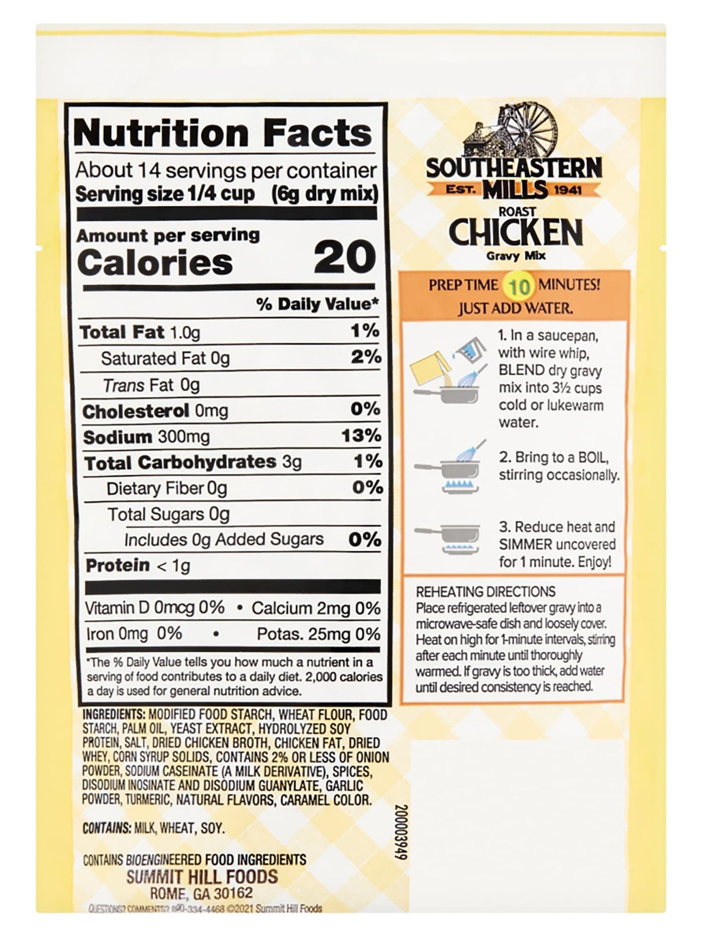 Southeastern Mills Gravy Mix, Roast Chicken Gravy Mix, Custom Blend of Herbs & Spices, Just Add Water, Family Size, 3.0-Ounce Packet (Pack of 24