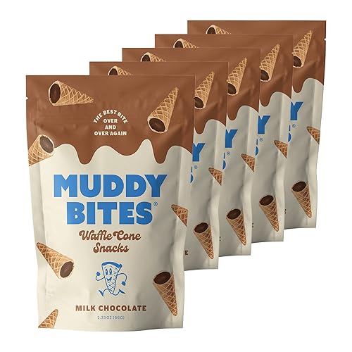 Muddy Bites Waffle Cone Snacks Bite Sized Chocolate Filled Waffle Cones for Snack or Dessert, Ice Cream Topping, made with Pure Cane Sugar, Kosher