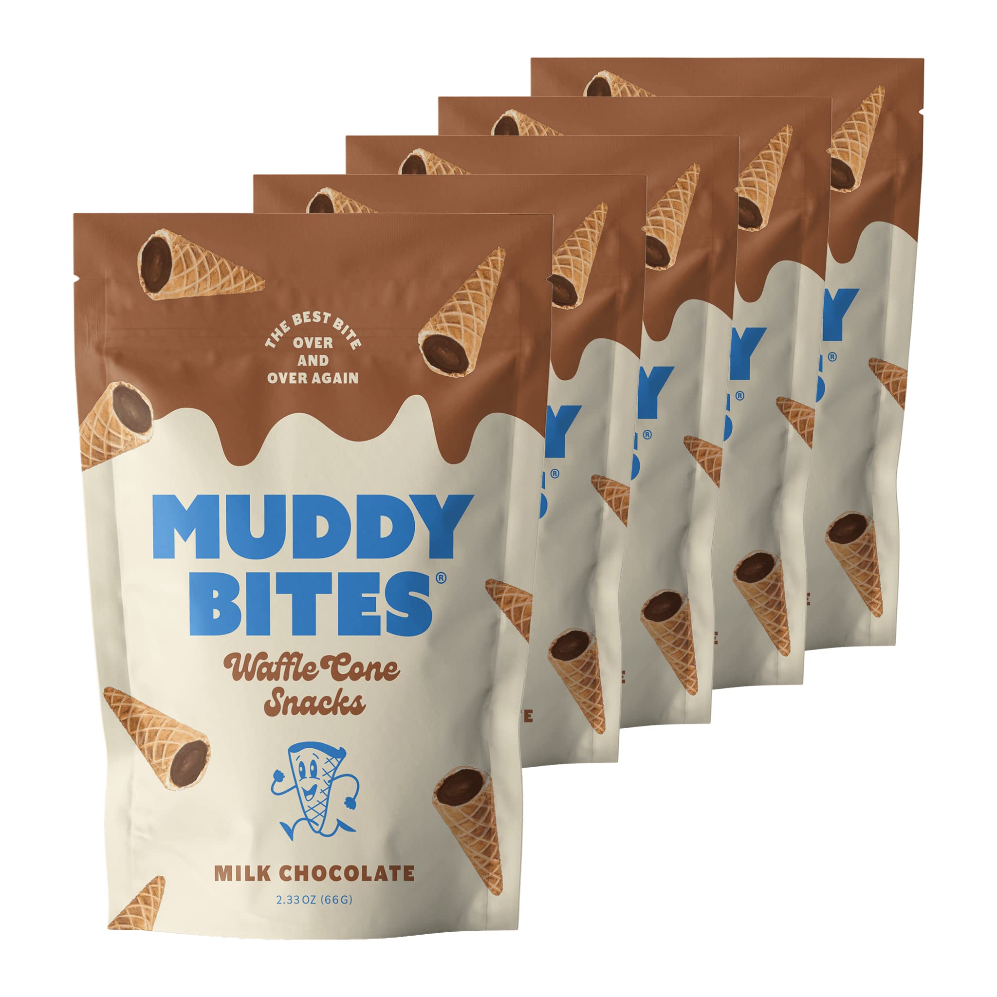 Muddy Bites Waffle Cone Snacks Bite Sized Chocolate Filled Waffle Cones for Snack or Dessert, Ice Cream Topping, made with Pure Cane Sugar, Kosher