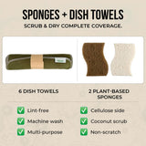 Lifecircle Kitchen Cleaning Kit 14 Piece - Swedish Dishcloths, Dish Towels for Kitchen, Plant-Based Sponges, Reusable Paper Towels, Cleaner Tablets
