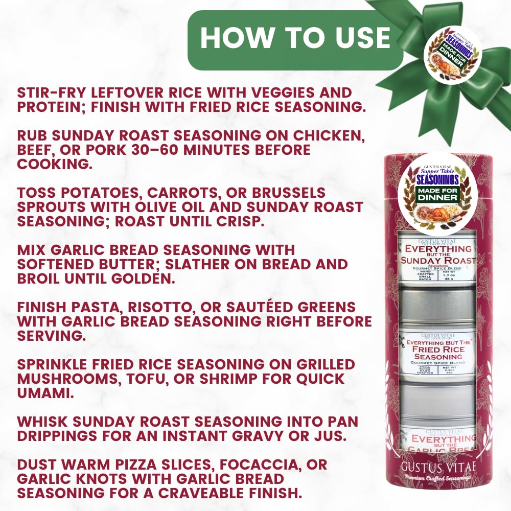 Made for Dinner: Supper Table Seasonings | Gift Packaged Set of 3 Spice Blends | All Natural, Non GMO | Gourmet Infused Spice & Herb Blends | Small