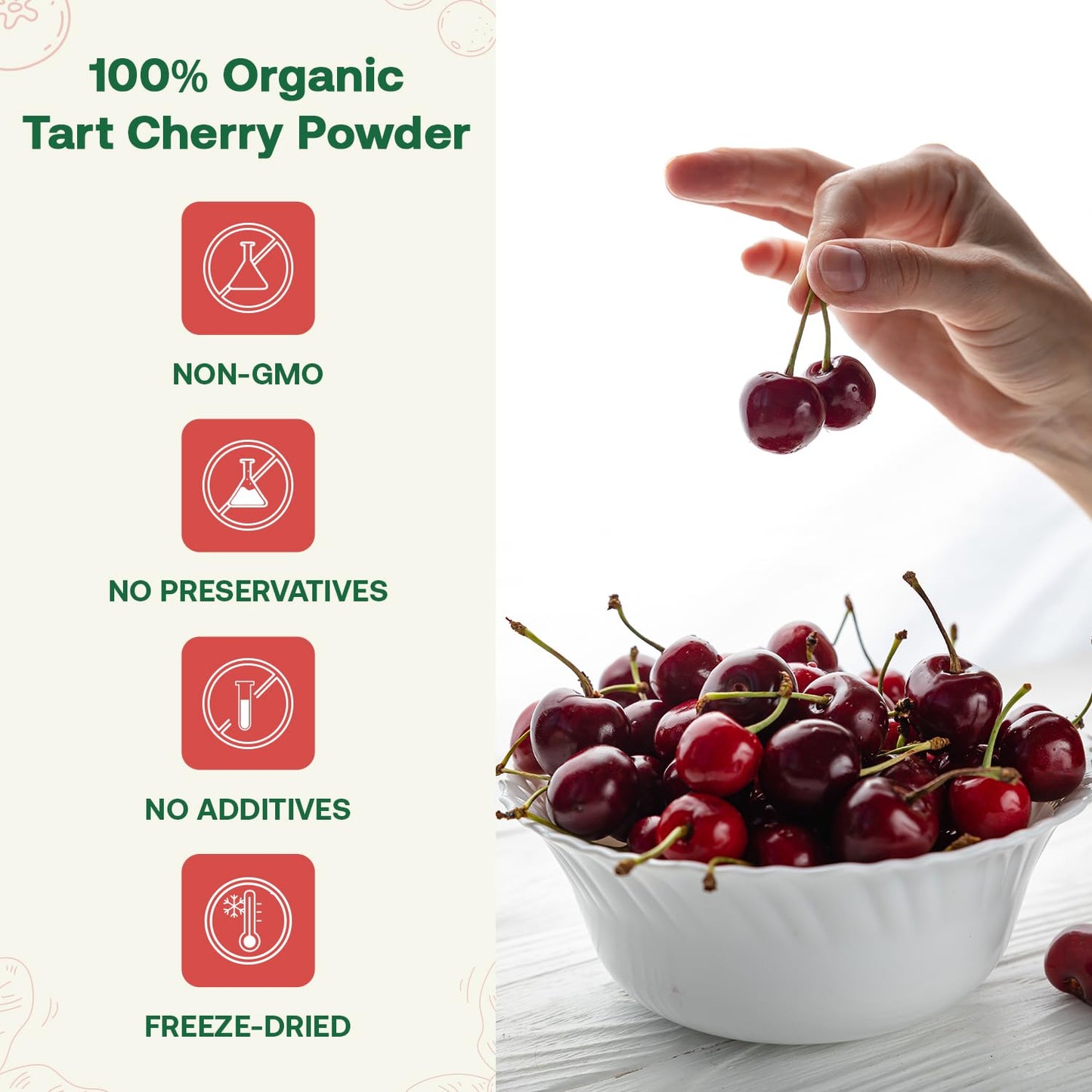 Quay Naturals Organic Tart Cherry Powder, 4oz | Made from US-Sourced Cherries | USDA Organic, Non-GMO, Freeze-Dried, No Additives | Great