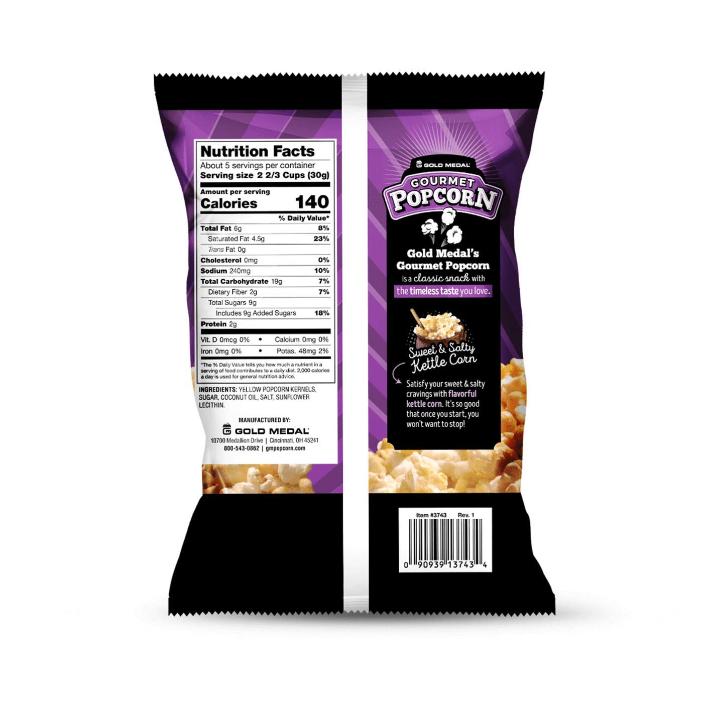 Gold Medal Kettle Corn Gourmet Popcorn, 5.5 Ounce (Pack of 15)