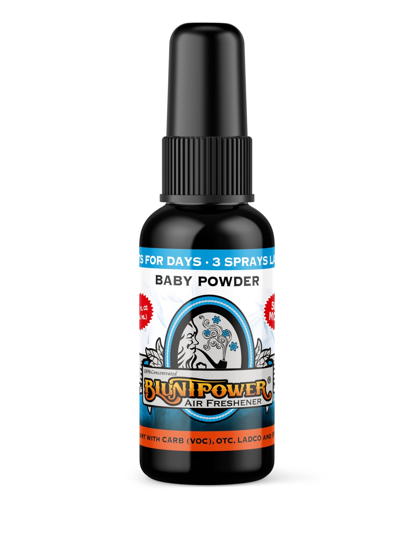 BluntPower (Baby Powder, 1 Pack) Concentrated Air Freshener Spray - Oil-Based Room Diffuser Spray - Long-Lasting Bathroom Scent, Car Freshener & Odor