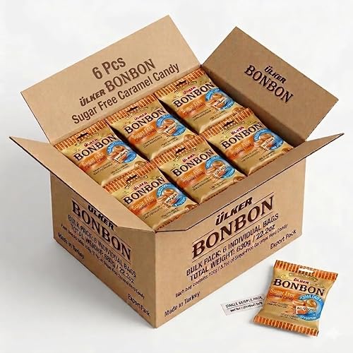 Ceres Gourmet Sugar Free Caramel Candy, Bonbon Caramel Candy Flavor Hard Candy Individually Wrapped, 105g x 6 Pack Bulk Chocolate Candy Gift