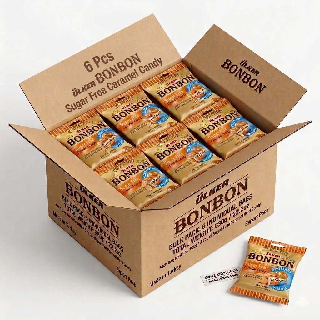 Ceres Gourmet Sugar Free Caramel Candy, Bonbon Caramel Candy Flavor Hard Candy Individually Wrapped, 105g x 6 Pack Bulk Chocolate Candy Gift