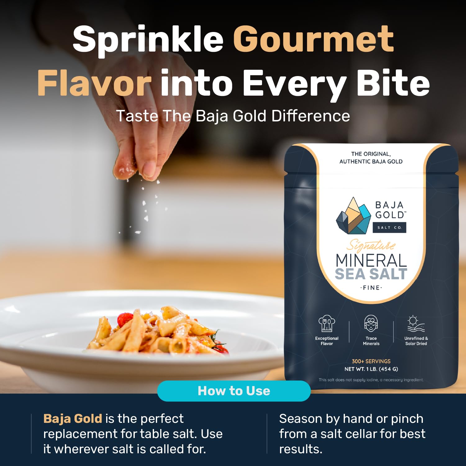 Baja Gold Signature Mineral Sea Salt - Recommended by Gary Brecka - Authentic Fine Grind Salt for Cooking & Baking | Natural Baja Salt for Culinary