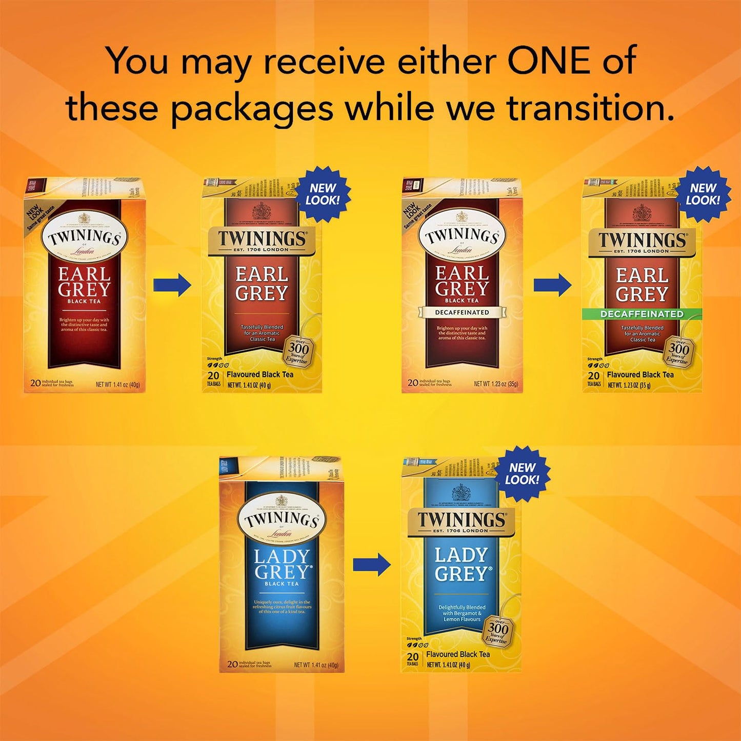 Twinings Tea Variety 6-Pack - Earl Grey, English Breakfast, Irish Breakfast, Decaffeinated Earl Grey, Decaffeinated English Breakfast, Lady Grey Tea