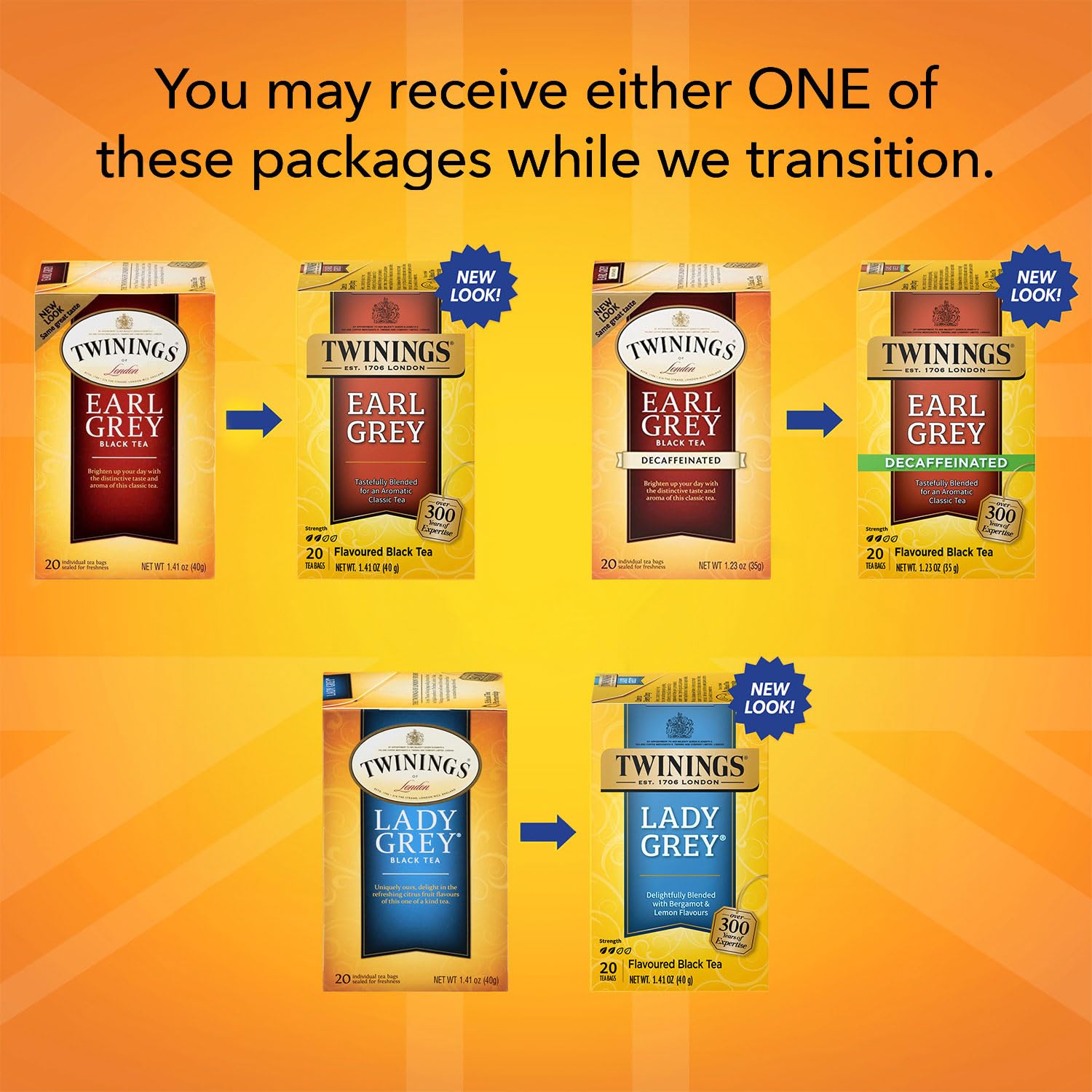 Twinings Tea Variety 6-Pack - Earl Grey, English Breakfast, Irish Breakfast, Decaffeinated Earl Grey, Decaffeinated English Breakfast, Lady Grey Tea