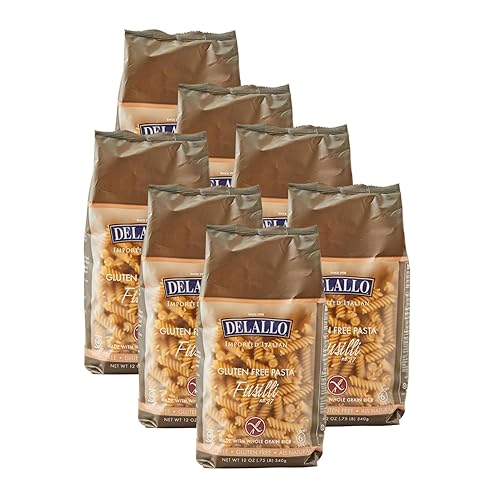 DeLallo Gluten Free Fusilli Pasta, 12 Ounce Bag, 7 Pack, Non-GMO, Made with Brown Rice Flour, Whole Grain, All Natural