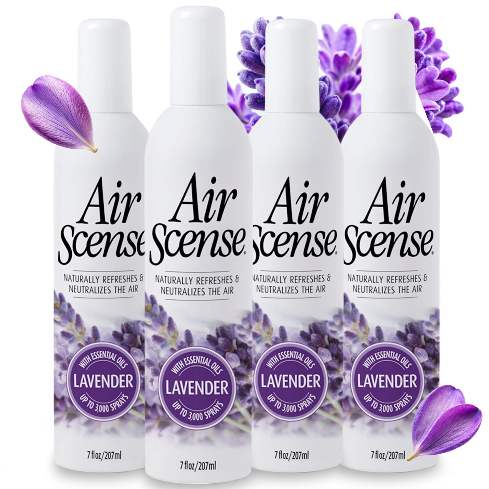 Air Scense Air Freshener Deodorizer Room Spray for Bathroom & Home, Essential Oils, Natural Lavender - 7 fl oz (4-Pack)