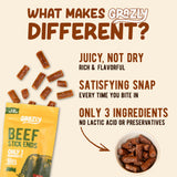 Grazly Plain Beef Stick Ends - Made With Only Grass-Fed Beef, Spring Salt & Collagen Casing - Bite-Sized High-Protein Meat Snack, 10g of Protein Per