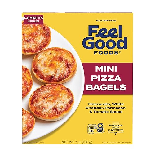 Feel Good Foods Gluten Free Mini Pizza Bagels - Frozen Snacks and Appetizers, Mini Bagel Bites with Mozzarella, White Cheddar & Parmesan Cheese, 7oz