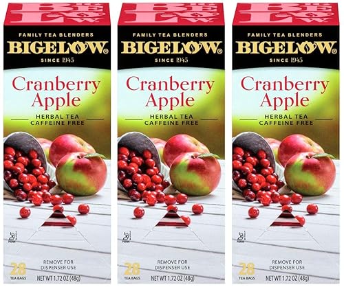 Bigelow Cranberry Apple Herbal Tea Bags 28-Count Box (Pack of 3) Cranberry Apple Hibiscus Flavored Herbal Tea Bags All Natural Non-GMO