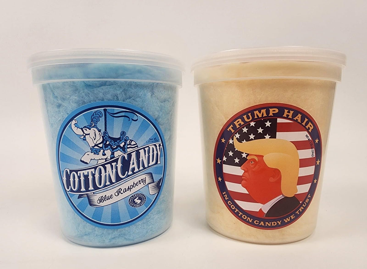 BRAUNEL Gourmet Flavored Cotton Candy Variety Pack - Trump Hair & Blue Raspberry Set, 1.75 oz Each, Unique Gag Gift, Party Favor, Birthday & Holiday