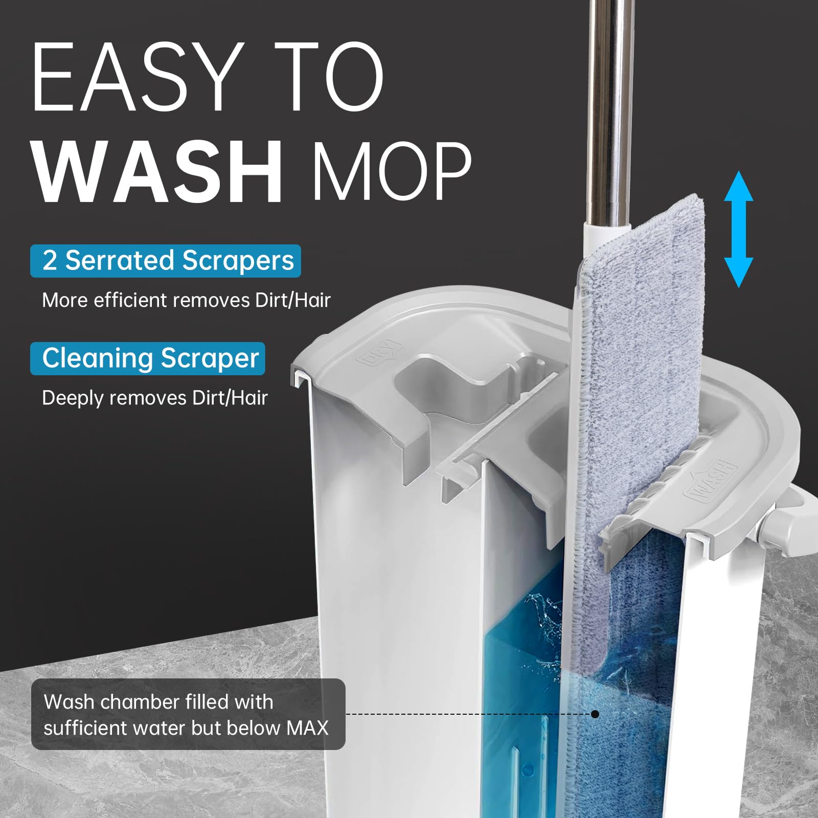TODAYGO Wall Floor Mop Kit: Long Handle Scrubber with Wringer Bucket Washable Microfiber for Kitchen Bathroom & Hardwood - Women’s All-Purpose