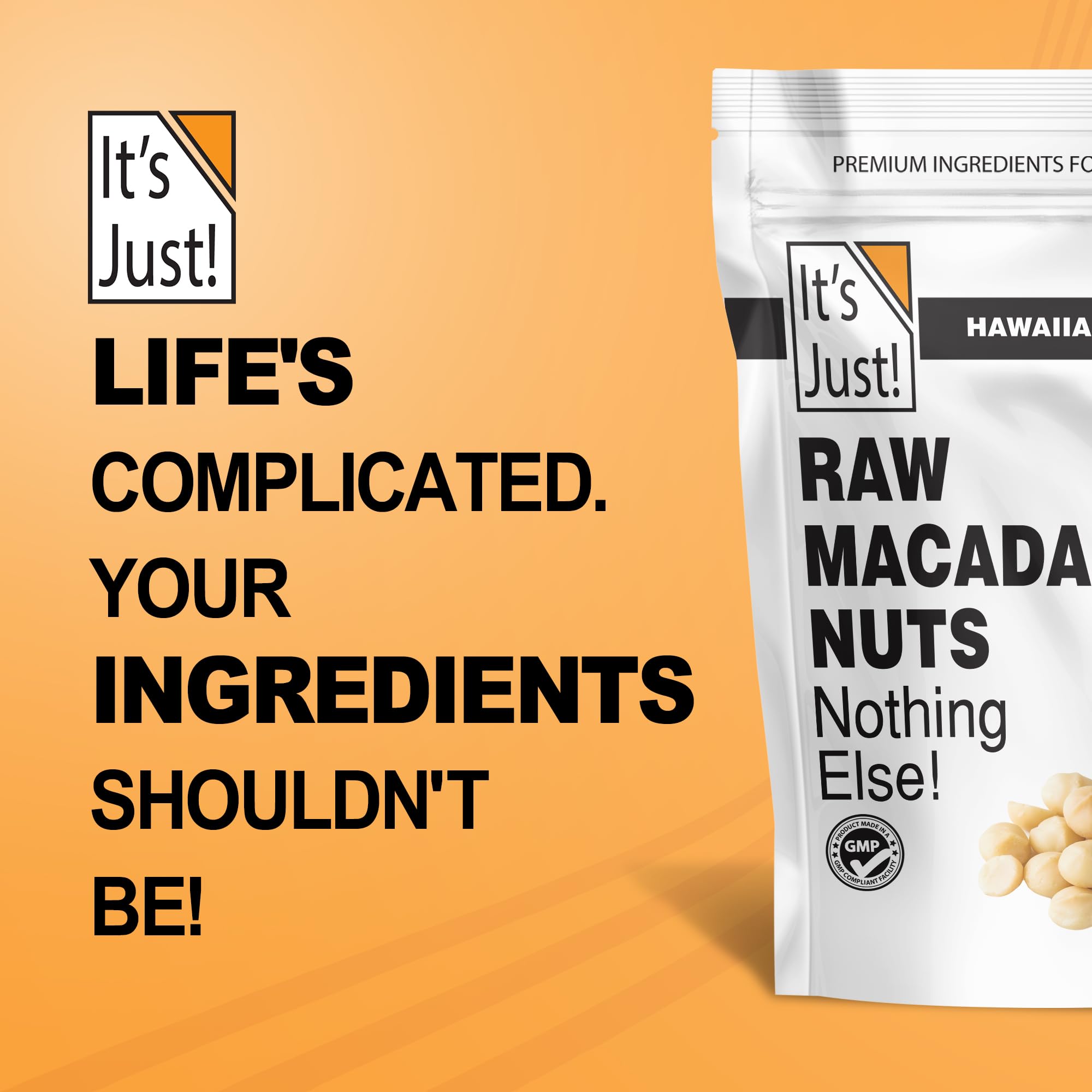 It's Just - Hawaiian Macadamia Nuts, Raw Unsalted, Perfect for Baking, Grown in Hawaii, Made in USA, Keto Friendly, Resealable Bag [24oz (Pack of 1)