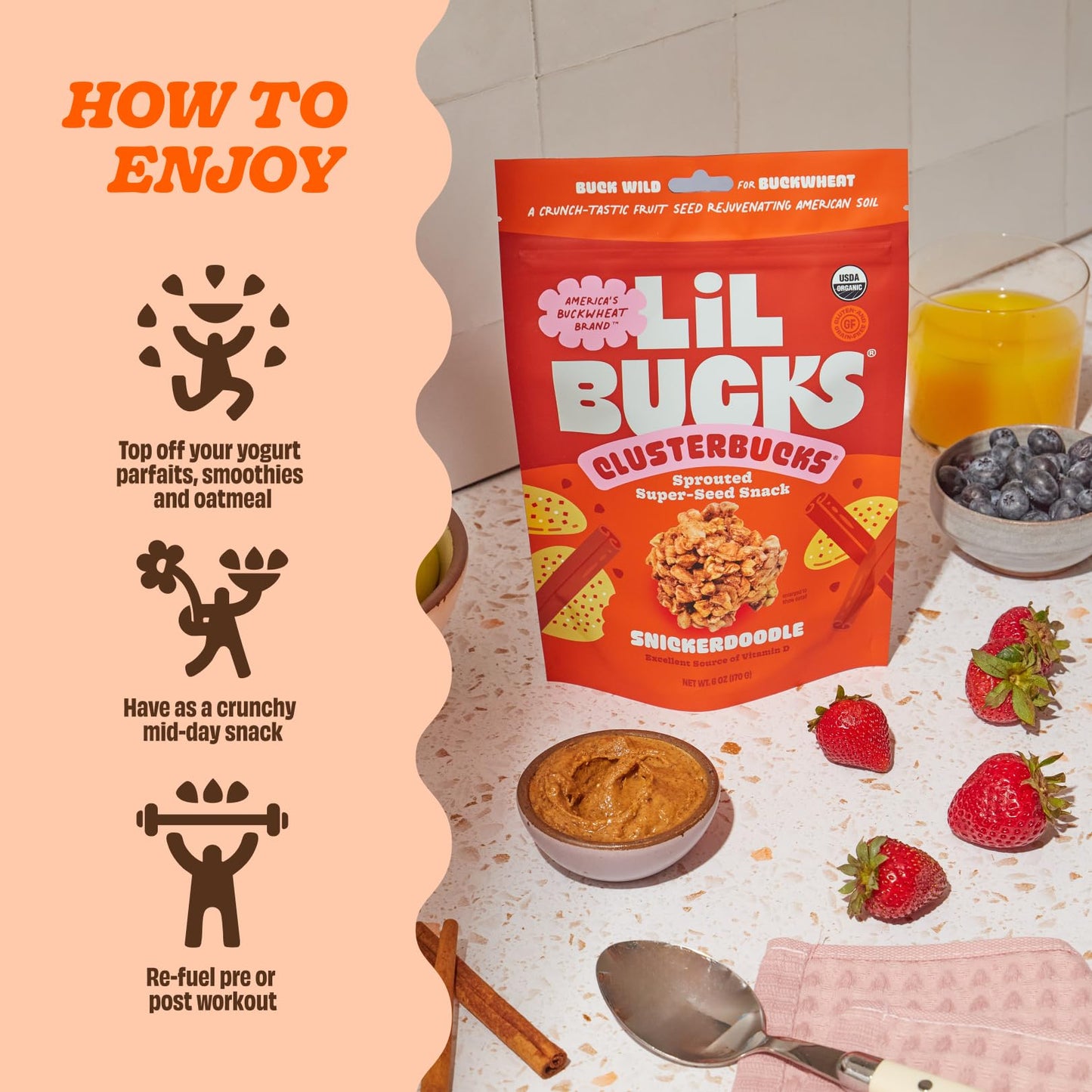 Clusterbucks Superfood Clusters - Grain-Free, Keto-Friendly Granola with Regeneratively Grown Sprouted Buckwheat- Gluten-Free, Low-Carb, Organic