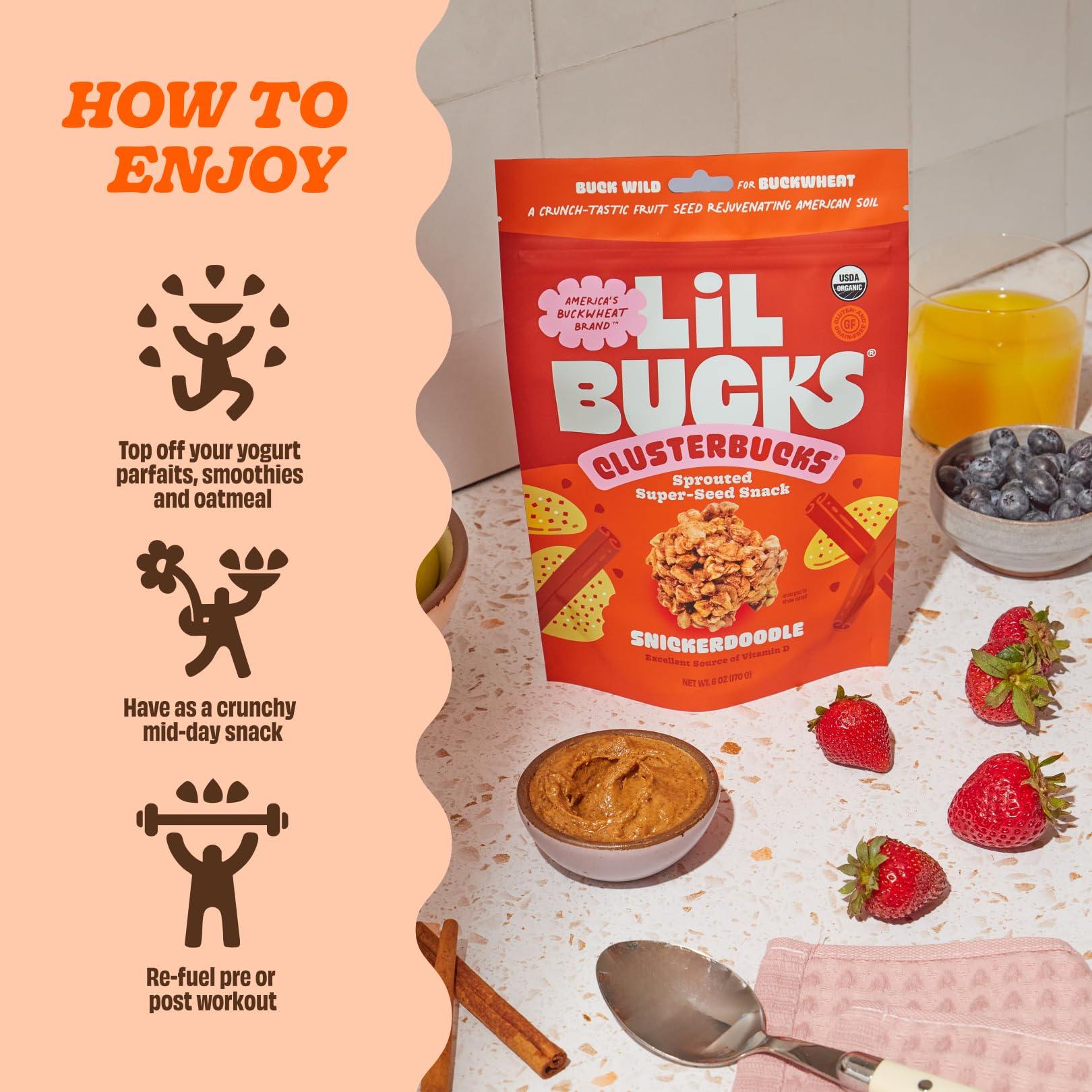 Clusterbucks Superfood Clusters - Grain-Free, Keto-Friendly Granola with Regeneratively Grown Sprouted Buckwheat- Gluten-Free, Low-Carb, Organic