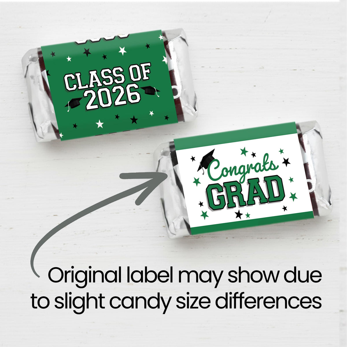 Green Class of 2026 Graduation Mini Candy Bar Wrappers, 42 Count