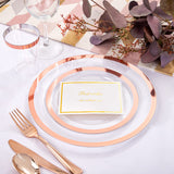YOUBET 175PCS Rose Gold Plastic Plates - Clear Plastic Plates Disposable with Rose Gold Rim includes 50 Plates, 25Forks, 25Knives, 25Spoons, 25Cups