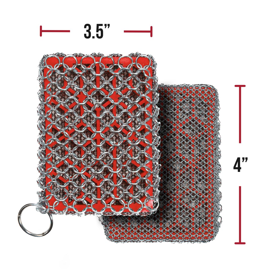 Knapp Made Combo Chainmail Cast Iron Scrubber with Silicone Core - Heavy Duty Rings and Fine Chainmail Rings -Premium Cast Iron Cleaner Chainmail