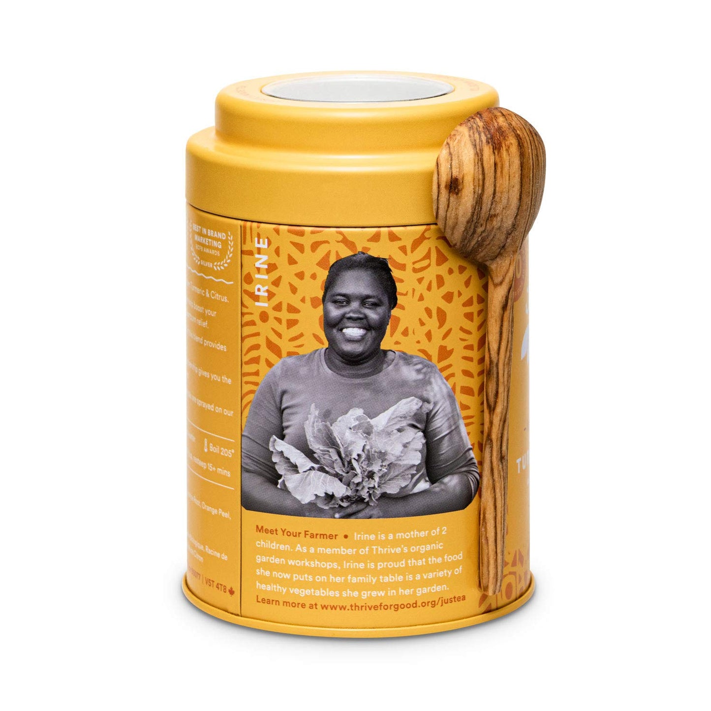 JusTea TURMERIC GINGER | Loose Leaf Herbal Tea | Tin with Hand Carved Tea Spoon | 40+ Cups (3.9oz) | Caffeine Free | Award-Winning | Fair Trade |