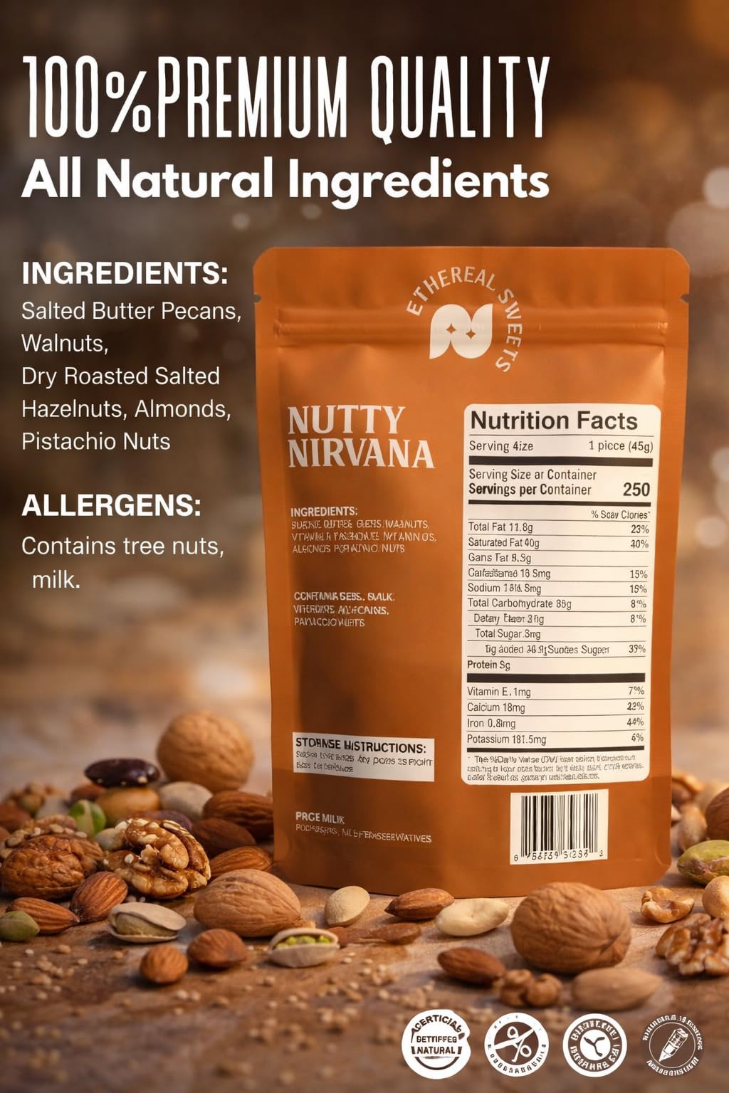 Nutty Nirvana Nut Dessert 220g - Premium Mixed Nut, Sweet Gift Box, Handmade Gourmet Sweets with Pistachio Almond Walnut, Snack, Artisan Fudge Treat