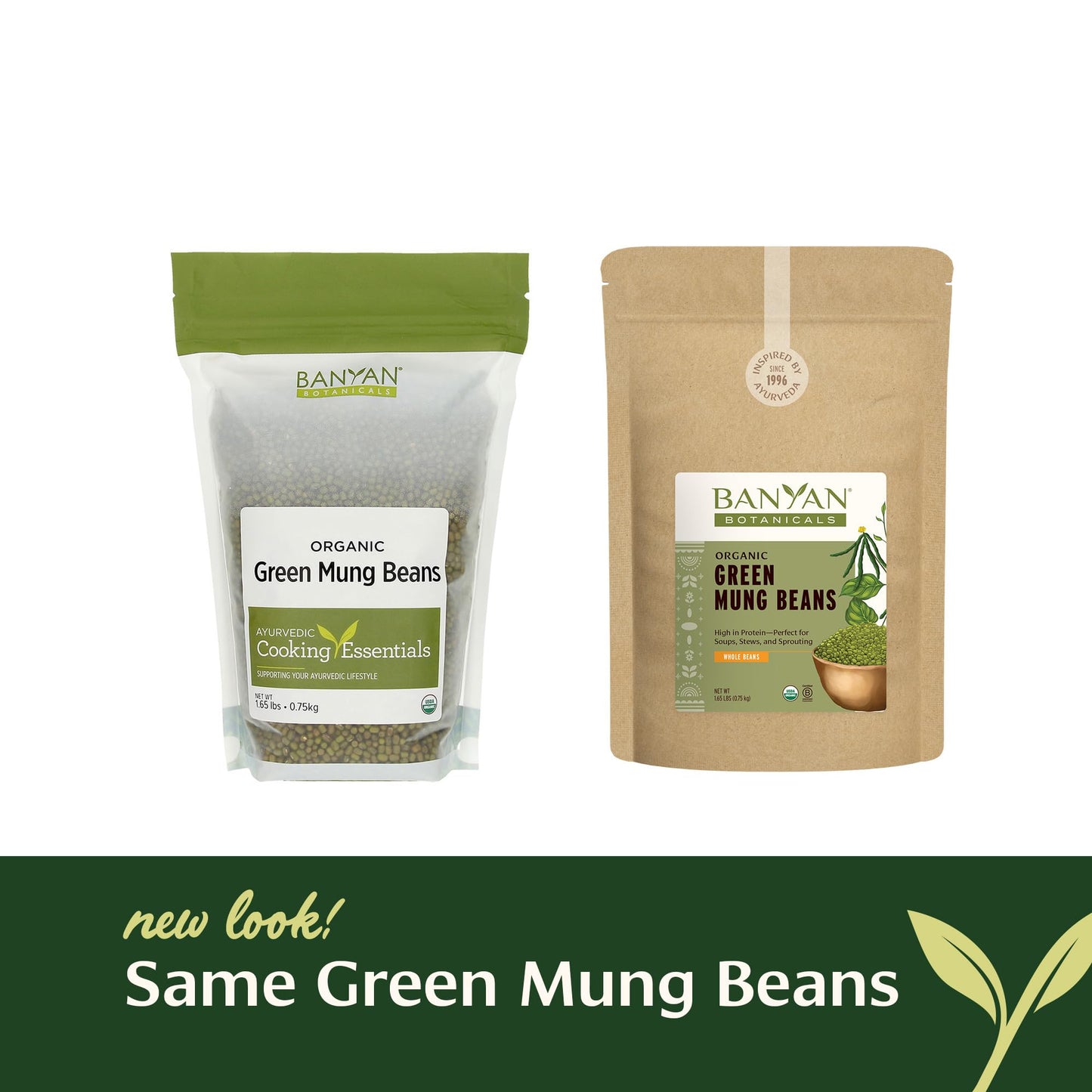 Banyan Botanicals Green Mung Beans - Whole Organic Green Mung Beans for Cooking High Protein Vegetarian Meals - Easy Digestion Meal - 1.65 lb