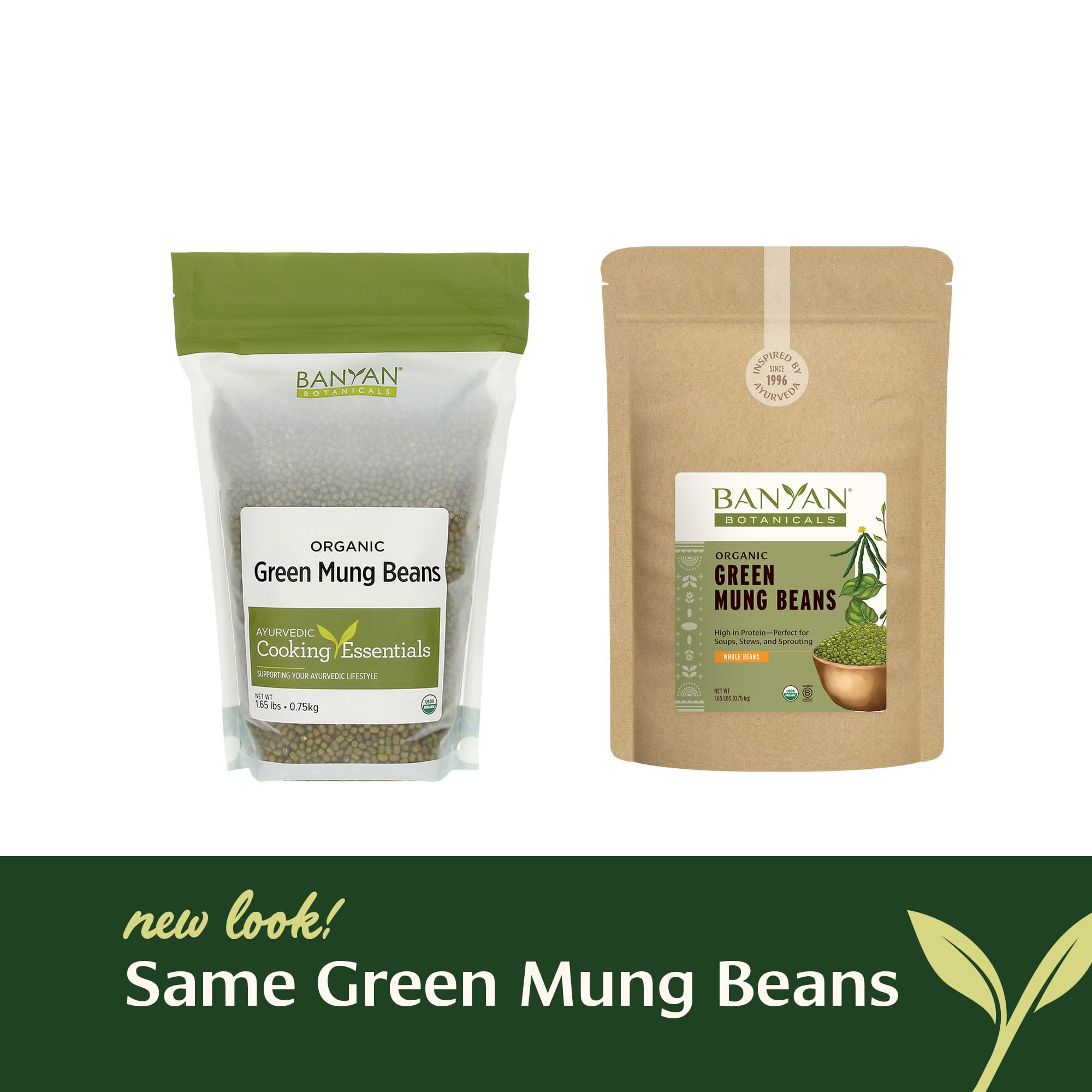 Banyan Botanicals Green Mung Beans - Whole Organic Green Mung Beans for Cooking High Protein Vegetarian Meals - Easy Digestion Meal - 1.65 lb