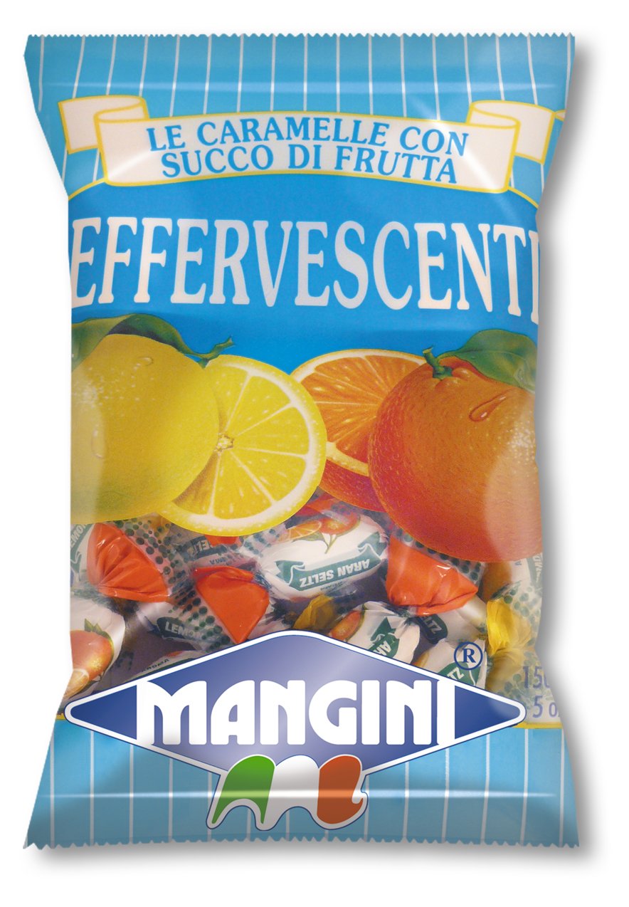 Mangini, Italian Fruit Filled Fizzy Candy (Effervescenti) 150g bag (5 pcs)