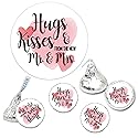 Chocolate Drop Labels Stickers, Hugs & Kisses from The New Mr. & Mrs., 180 Pack, Fits Hershey's Kisses Party Favors, Wedding Stickers for Weddings