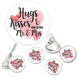 Chocolate Drop Labels Stickers, Hugs & Kisses from The New Mr. & Mrs., 180 Pack, Fits Hershey's Kisses Party Favors, Wedding Stickers for Weddings