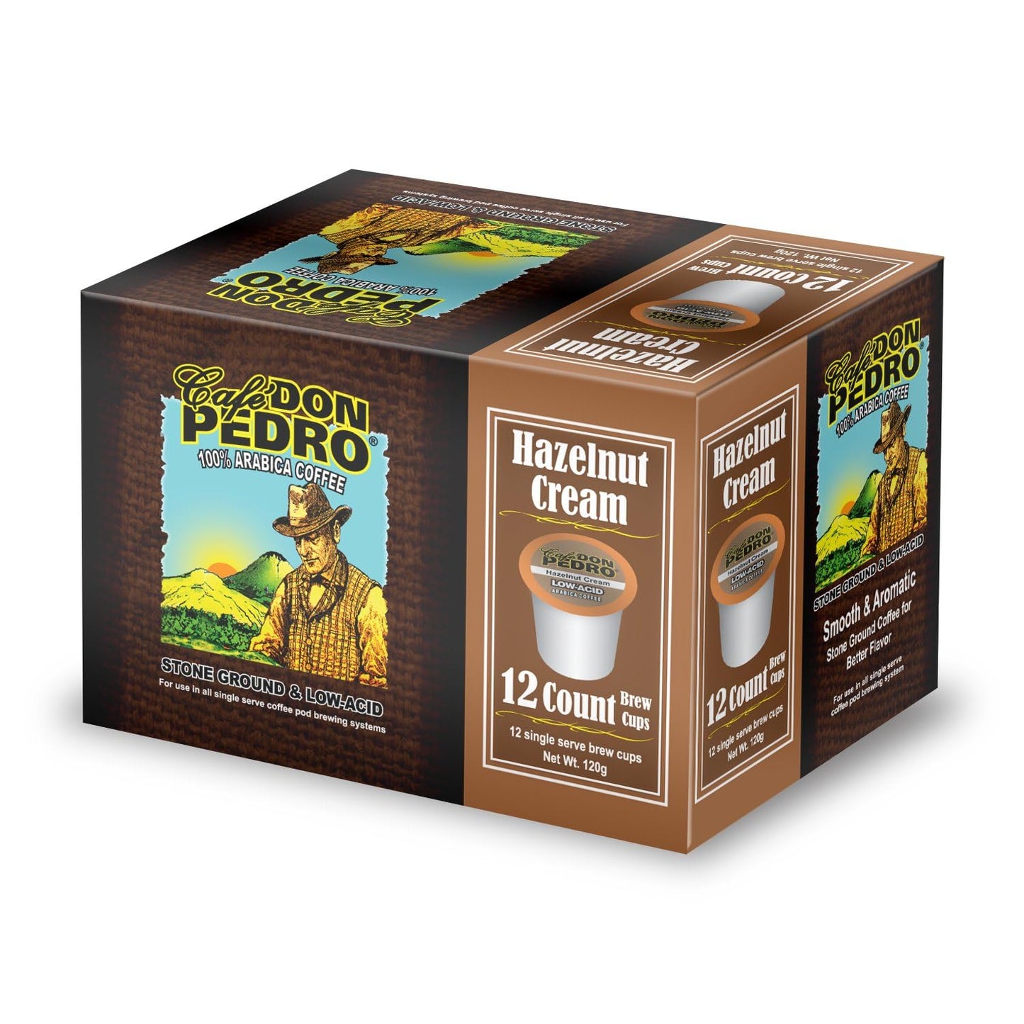 Cafe Don Pedro Hazelnut Cream Low Acid Coffee Pods - Compatible with Keurig K-cup Coffee Maker, 100% Arabica, Battles Heartburn, Acidic Reflux, 72