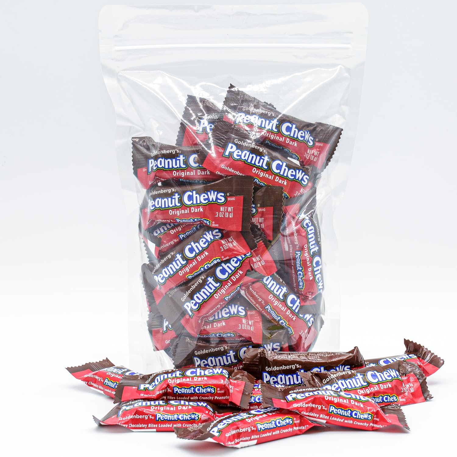 PEANUT CHEWS Original Dark 2 lb - Anti Melt Pack, Individually Wrapped Candy Bars (92 Pieces), Bulk Resealable Bag, Gluten Free, Kosher