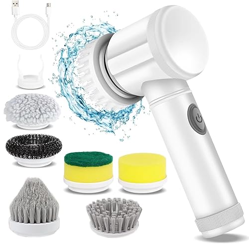 HFLYJPYW Electric Spin Scrubber - Shower Scrubber,Bathroom Scrubber Electric,for Cleaning Tub, Floor, Tile, Window, Sink, Kitchen Cleaning with 6