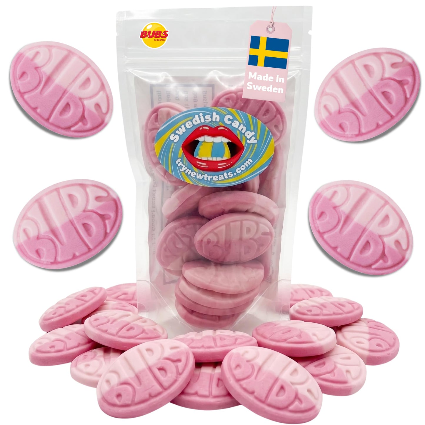 Bubs Wild Berry & Pomegranate Ovals - Sweet & Tangy Original Swedish Foam Candy, Vegan & Gelatin-Free, Imported from Sweden, 8 oz/0.5 lb Resealable