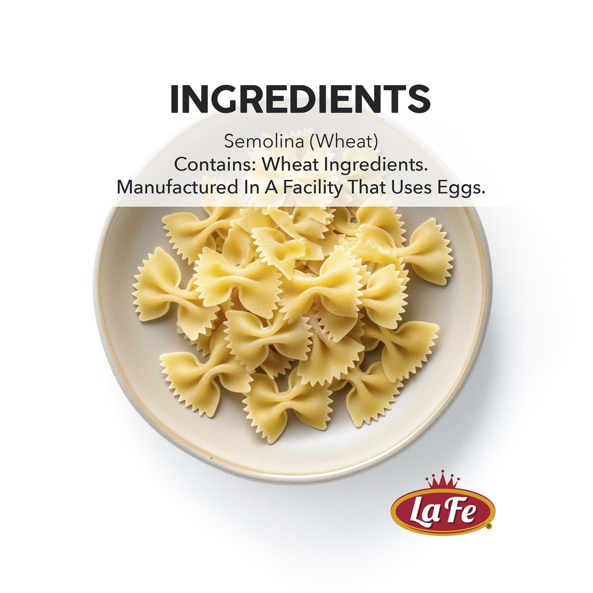 La Fe Bow Ties Parajitas Pasta 16oz - 3 Pack - Unenriched Semolina Wheat Italian Farfalle Pasta - Cholesterol & Sodium Free