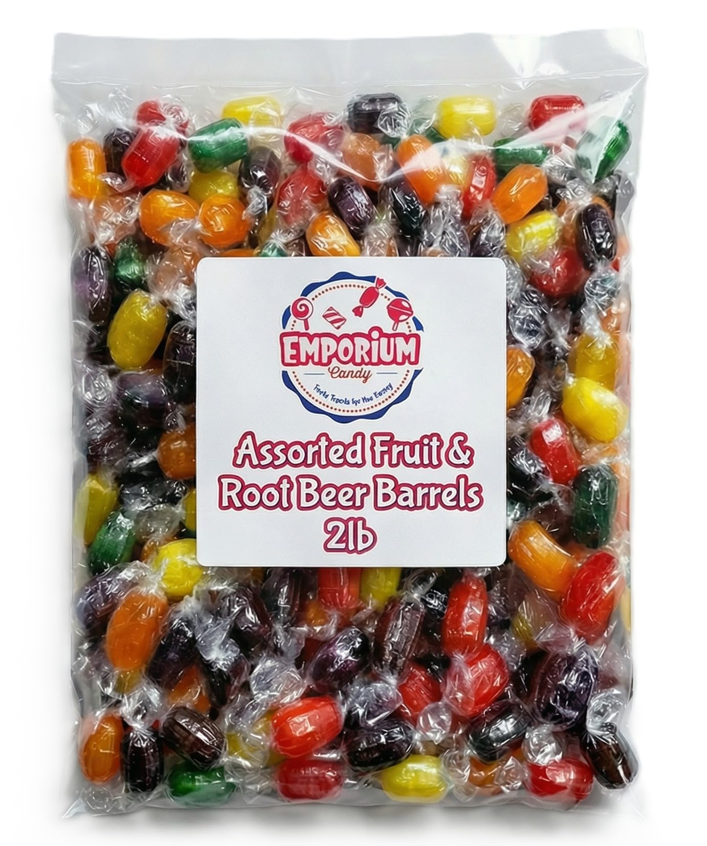 Fruit & Root Beer Barrel Hard Candy 2 lbs - Assorted Fruity & Classic Flavor, Individually Wrapped Bulk, Old Fashioned Hard Mix for Dish, Parties