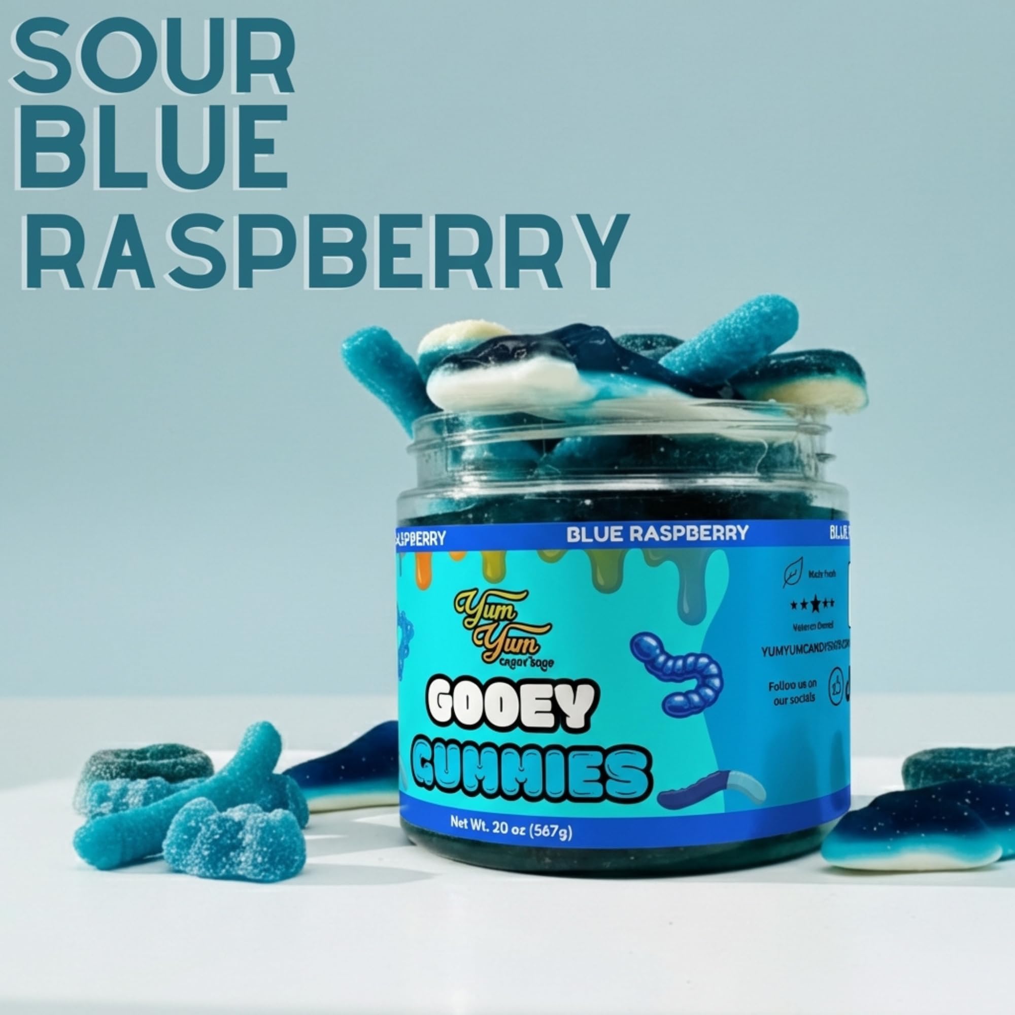 Sour Gooey Gummies, Sour Blue Raspberry Candy, Gummy Candy Mix, Ooze Sticky Gummies, Liquid Chewy Sweet Treat Resealable Container