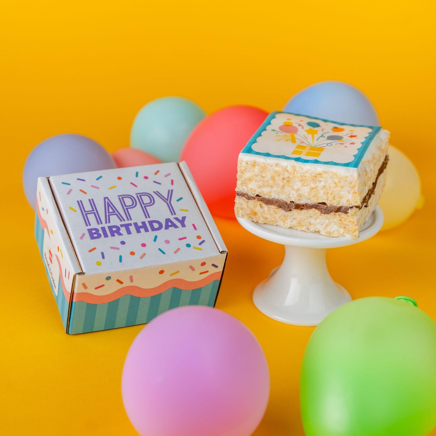Happy Birthday Gourmet Sweet Treat Gift Box with 1 Delicious Jumbo Chocolate Caramel Crispy Treat - Ready-to-Gift Birthday Treat Box for Women, Men