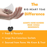 Big Heart Tea Co. Ginger Turmeric Tea, Certified Organic Tea Bags (20 Count) Herbal Caffeine Free Blend with Adaptogenic Tulsi, Peppercorn, Cinnamon