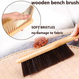 2 Pieces Woooden Dust Brush Hand Broom Bench Brush with Long Wood Handle Whisk Broom Soft Bristle Brush for Counter Bed Sofa Car Fireplace Clothes