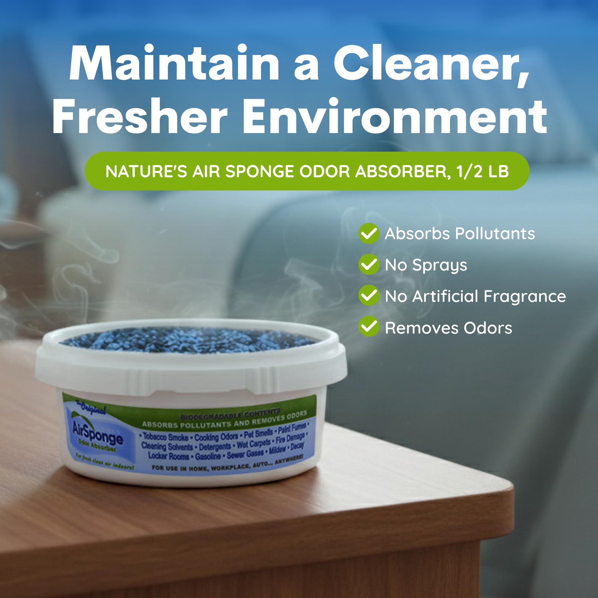 Nature’s Air Sponge Odor Absorber, 1/2 Lb Activated Charcoal Air Freshener for Home, Office & Car, Fresh Clean Air Solution, Absorbs Pollutants