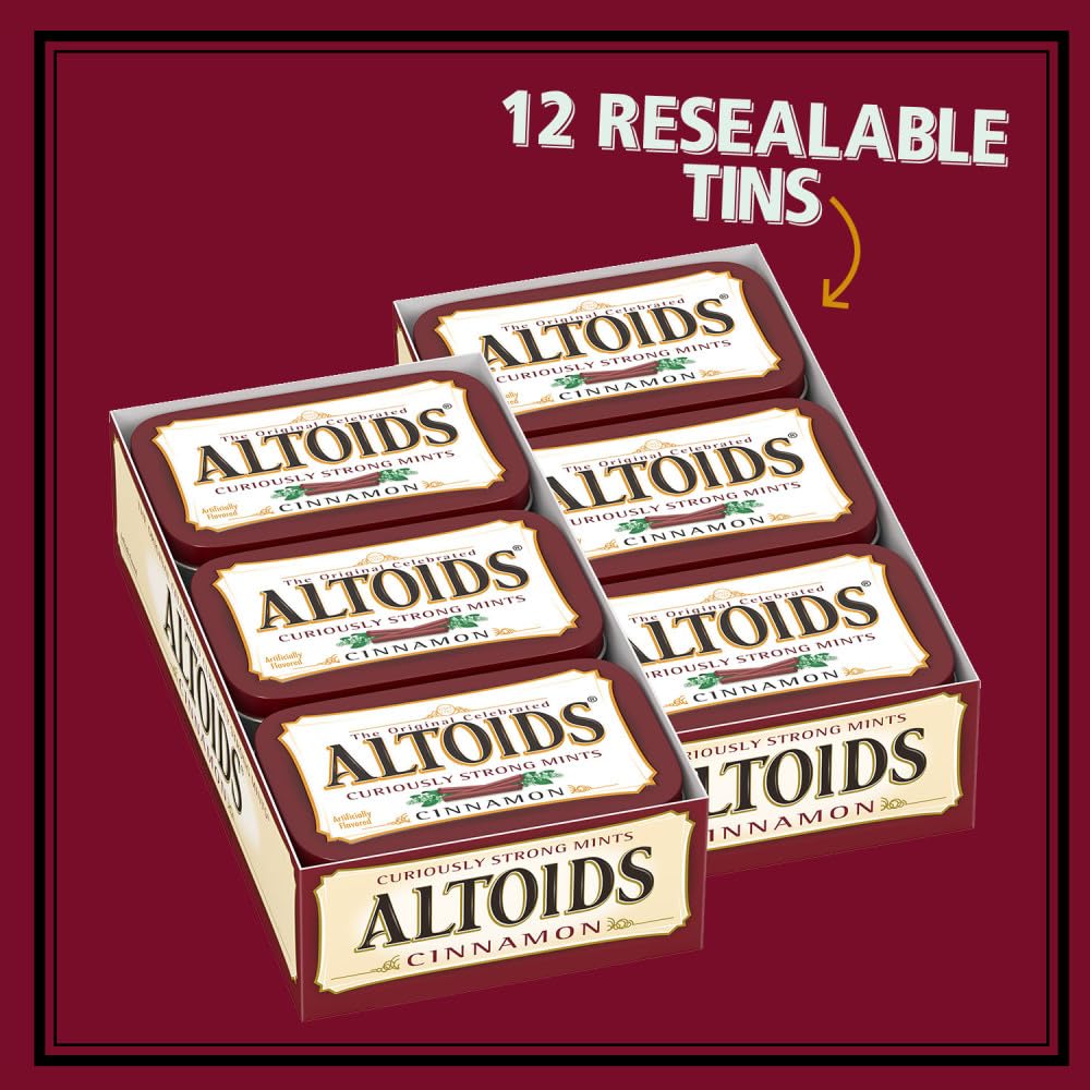 ALTOIDS Classic Cinnamon Hard Candy Breath Mints Bulk, 1.76 oz Tin (Pack of 12)