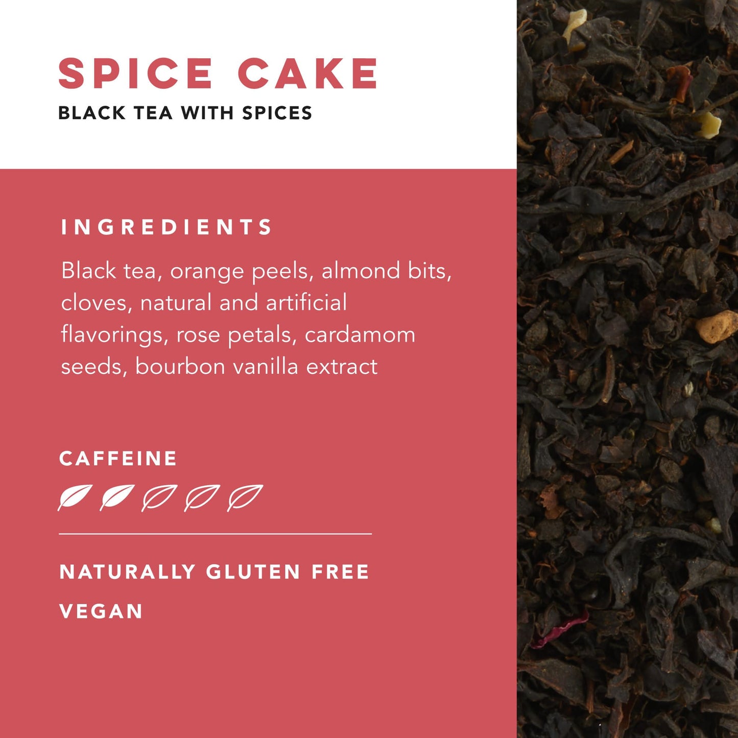 Pinky Up Spice Cake Black Tea, Full Leaf with Spices, Almond, Citrus & Bourbon Vanilla Extract, 15 Sachets, Orange Spice Tea, Rich, Warm Flavors, Self