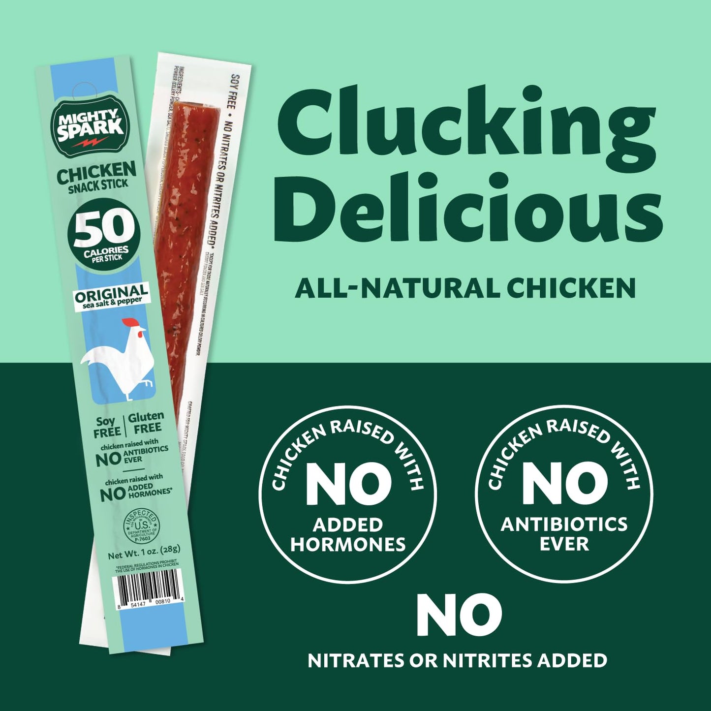 Mighty Spark Chicken Snack Sticks - Original Sea Salt & Pepper- 6g of Protein, No Antibiotics Ever, No Hormones Added, Gluten Free, Soy Free Meat
