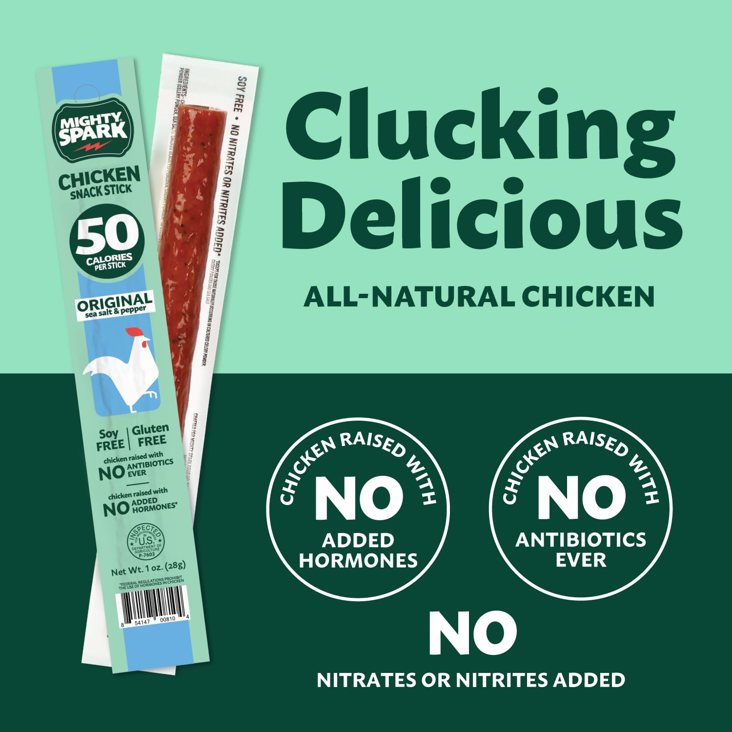Mighty Spark Chicken Snack Sticks - Original Sea Salt & Pepper- 6g of Protein, No Antibiotics Ever, No Hormones Added, Gluten Free, Soy Free Meat